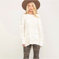 SHOW ME YOUR MUMU Long Canyon Geo Fringe Cream Knit Sweater | XS