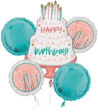 Anagram Happy Cake Day Foil Balloon Bouquet 5 Piece Happy Birthday Party