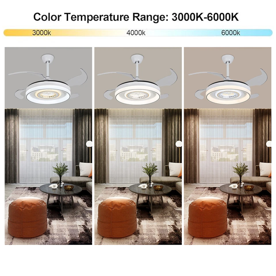 Ventilador de techo regulable redondo de montaje empotrado moderno de 42 pulgadas con control remoto blanco y gris Foto 2 de 4