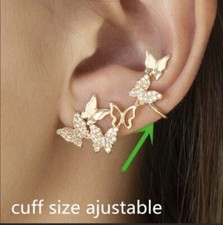 Butterfly Earring Ear Cuff - gold color and rhinestones