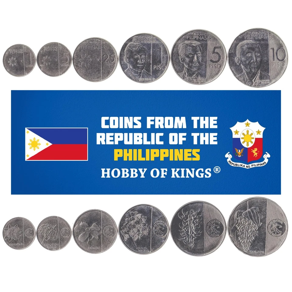 Philippines 6 Coin Set | 1 5 25 Sentimos 1 5 10 Peso | 2017 - 2020 - Image 2 of 3