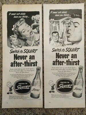 Vintage Squirt soda lot of 2 print ads.  Original items.