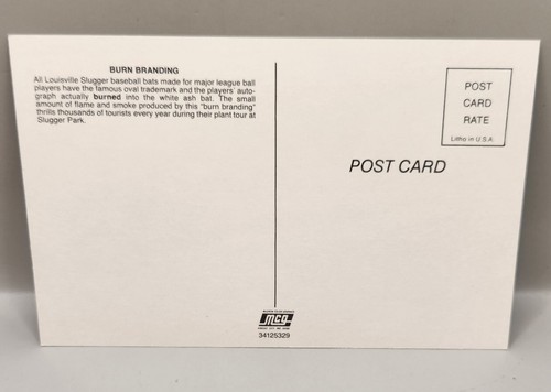 Postcard Baseball Bat Burn Branding Slugger Park Louisville KY - Picture 2 of 2