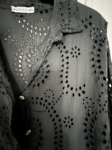 Grey Shirt Charcoal Lace Blouse Shirt Made Italy Large Fits 14 16 - Picture 4 of 6