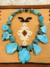 Turquoise tribal Necklace Howlite Boho Chic 22  Artisan Statement 8 oz WOW