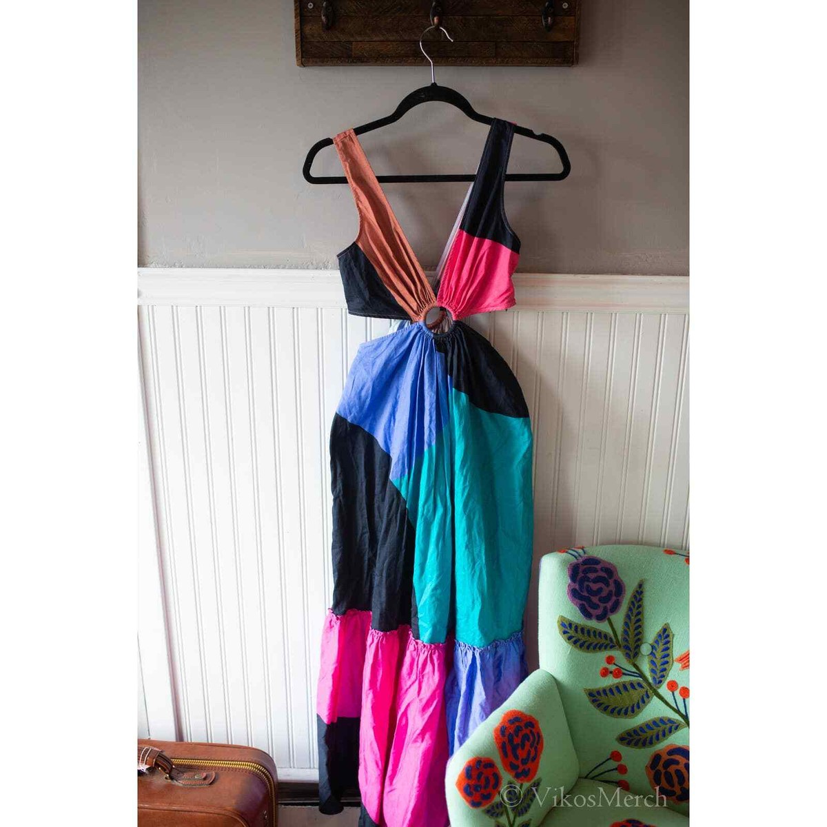 Anthropologie Geisha Designs Flounced Cut-Out Colorblocked Maxi Dress 00 |  eBay
