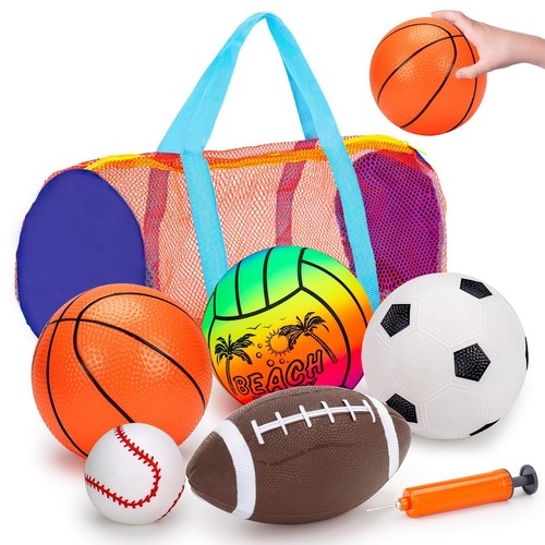 5 Pack Sports Balls Set for Kids with Bag Balls for Toddlers 1-3 Football Soc...