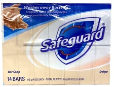 Safeguard Original Bar Soap, Beige,Deodorant Antibacterial, 4 oz 14 Bars