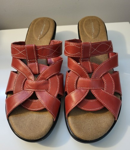 Rockport Walkability Adiprene By Adidas Red Leather Sandals 2” Heel- Sz 8.5  | eBay