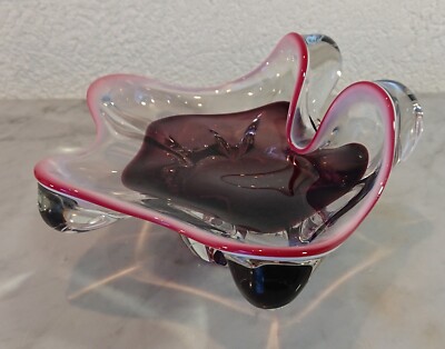 Glasschale Schale Josef Hospodka Chribska Kunstglas Czech himbeerfarben 1288 g