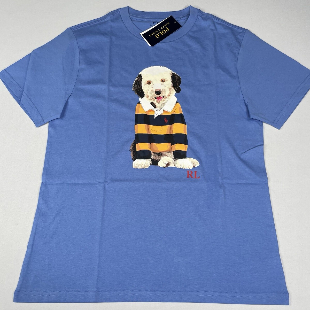 Polo Ralph Lauren Boys Size MEDIUM (10-12) Dog, Short Sleeve Blue T-Shirt