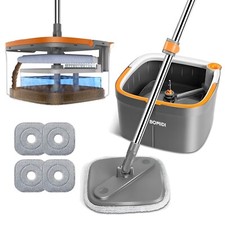 Mop and Bucket Set, Easy-to-use Spin Mop with Separate Dirty Water System, De...