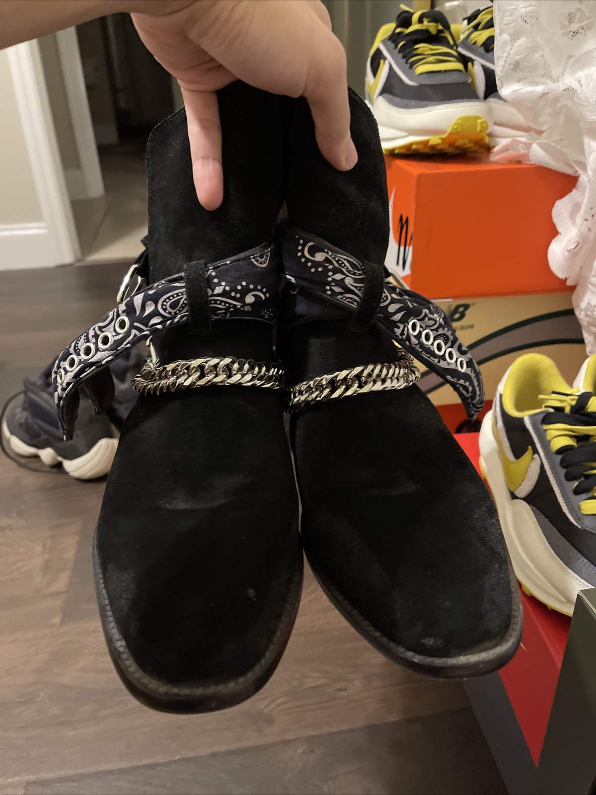 AMIRI Black Bandana Buckle Boots Size 