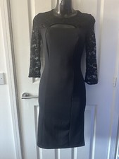 Women’s New Look Black Bodycon 3/4 Lace Sleeve Midi Dress Size 8 Evening Party