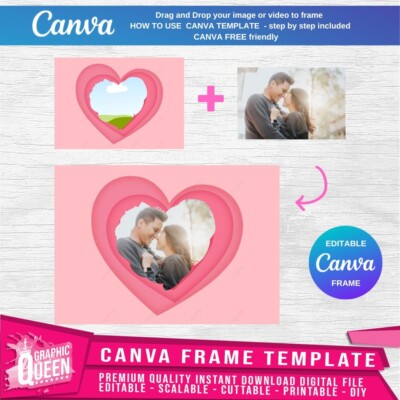 Double Heart Puzzle Photo Canva Frame Drag & Drop Portrait CANVA Frame ...