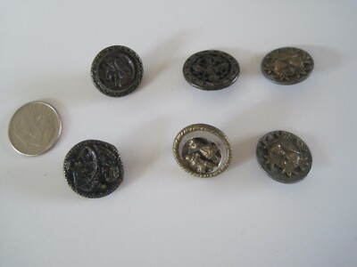 BUTTONS People On Buttons Fan Moon Wings Asian Antique Lot 6