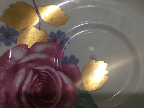 Seltene Double Warrant Paragon große rosa rosegold Blatt grün Teetasse Untertasse - Bild 5 von 10