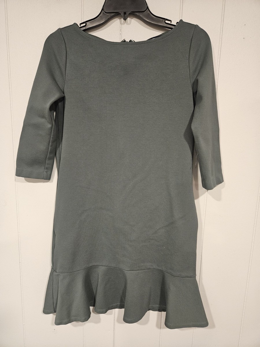 lands end jersey dress Tunic Size 0P Petite Green Ruffle Hem Preppy 3/4 Sleeves Flounce dress