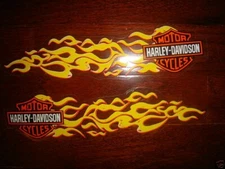 HARLEY DAVIDSON PAIR SMALL YELLOW FLAMES TANK/HELMET  DECALS (OUTSIDE) NEW
