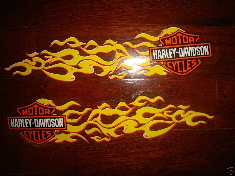 HARLEY DAVIDSON PAIR SMALL YELLOW FLAMES TANK/HELMET  DECALS (OUTSIDE) NEW - Image 1 of 1