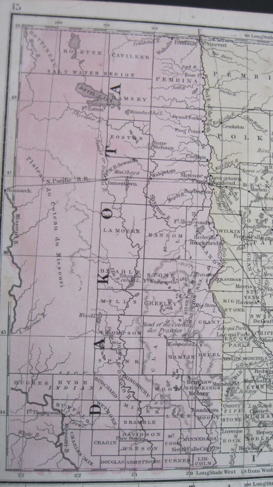 4 mapas Mitchell de 1870 Midwest-1.OH,KY,IN,IL,IA&MO-2.Dakota,MN-3.NE, 4.WI & MI Foto 4 de 4