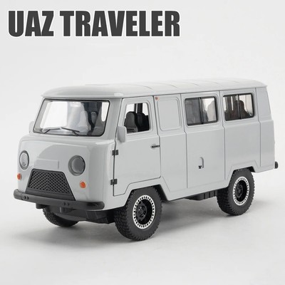 New 1/18 Russian UAZ Traveler Van 452 Diecast Model With Sound Light Kids Gift