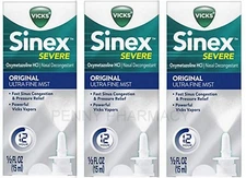 Vicks Sinex SEVERE Nasal Spray 12 Hour 0.50 oz ULTRA FINE MIST PUMP ( 3 pack )--