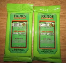 Two Packs 16 Primos Hunter Scent Eliminating Dryer Sheets