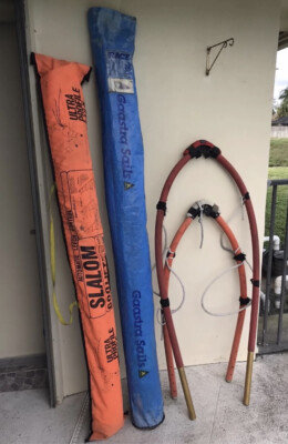 Vintage Windsurfing Goastra Sails Race Foil Pro 6,4 & Ultra Pro Slalom + 2 Booms
