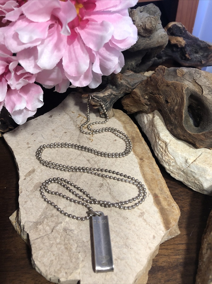 2004 Tiffany & Co. Sterling 925 Folded Bar Pendant Ball chain