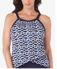 Swim Solutions 5520667 Indigo Cloud Printed Crossover HemHigh-Neck Tankini Top 8