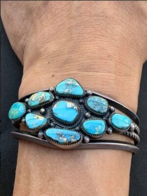 Delbert Gordon old MORENCI Turquoise Cluster Bangle Blue