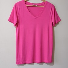 Nwot Zenana Plain Short Sleeve T Shirt V-Neck Stretch Magenta Women's M H8-11