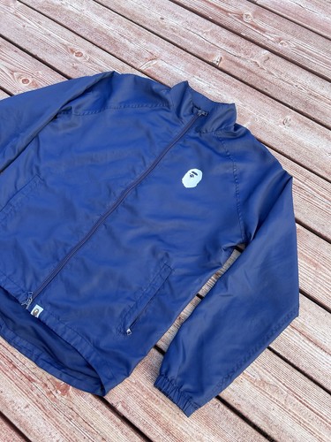 BAPE Navy Blue Windbreaker Jacket Sz M Long Sleeve A Bathing Ape Logo Polyester - Picture 3 of 12