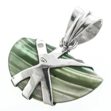 925 Sterling Silver Green Mother Of Pearl Turbo Shell Sterling Pendant, 1"