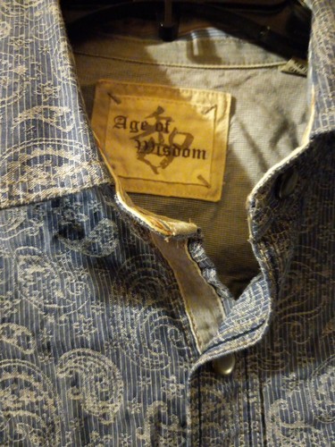 Mens Age Of Wisdom Long Sleeve Cotton Blue Shirt Size Large Snap Buttons - Picture 4 of 7