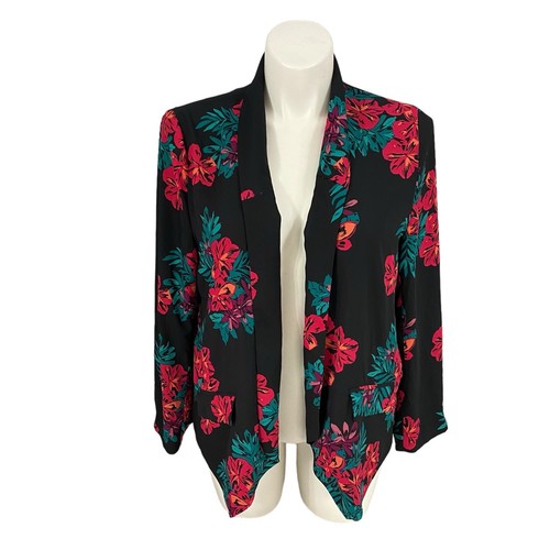 GNW Blazer Womens XL Floral Chiffon Jacket Work Office Casual Church Shawl Lapel - Picture 7 of 15