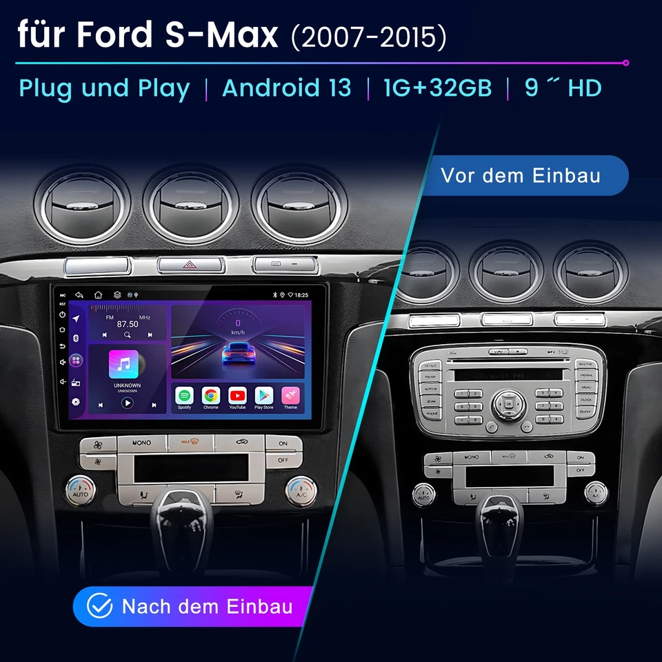 Android14 Autoradio Carplay Für Ford S-Max S Max 2007-2015 GPS Navi BT WIFI DAB+ - Bild 2 von 4