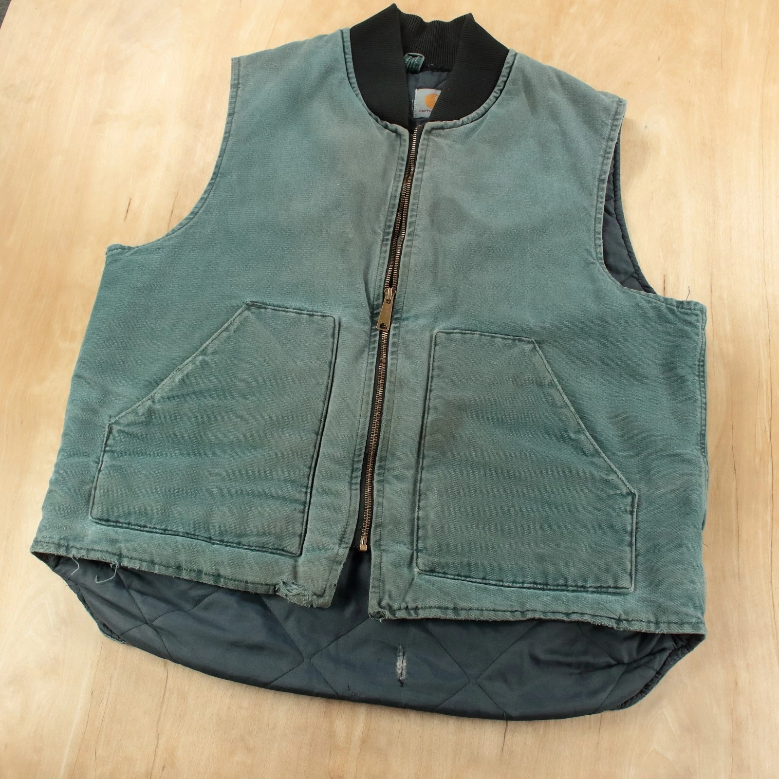 CARHARTT quilt lined duck canvas work vest fits LARGE vtg 90s y2k workwear