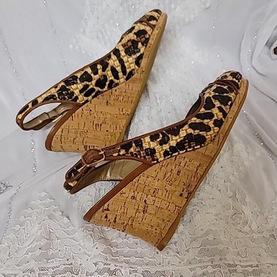 Stuart Weitzman SIZE 10 wedges Sandals Heels Shoes Leopard Print Cork Platforms