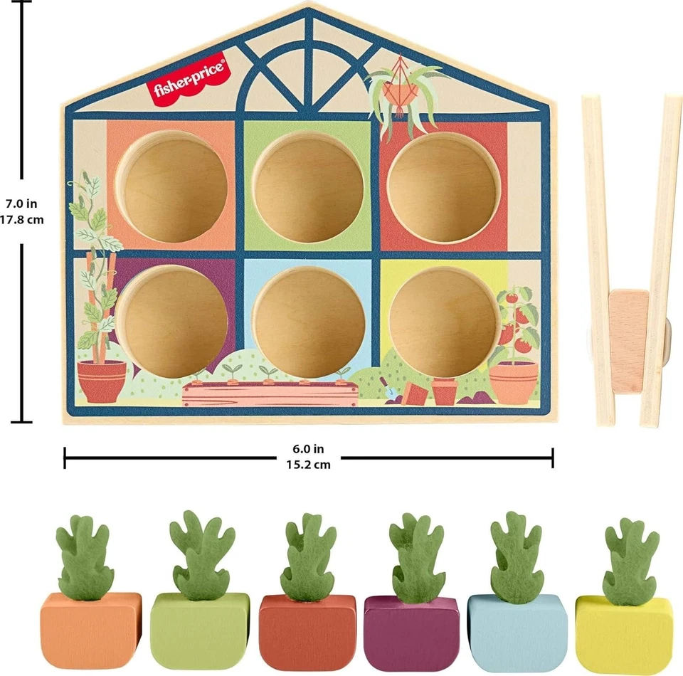 Fisher-Price Wood Preschool Toy Sorting Greenhouse, Tiny Garden Wooden Activity - Image 2 of 4
