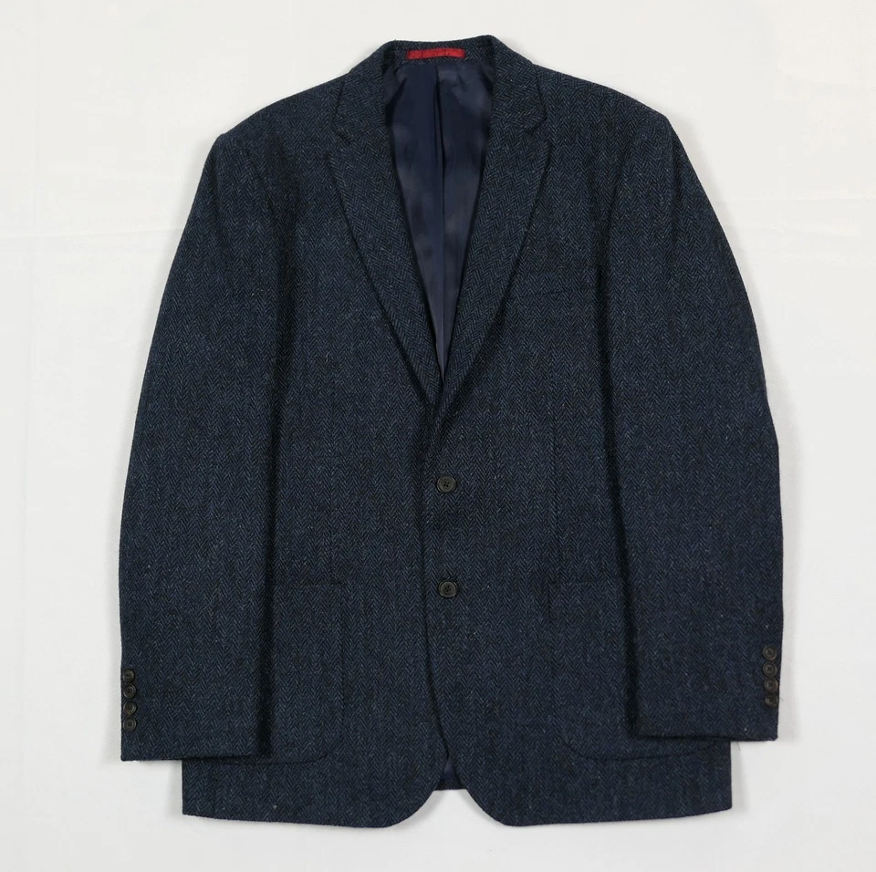 Dobell x Harris Tweed 46L Blue Scottish Hand Woven Wool Blazer Herringbone Men's - Image 2 of 4