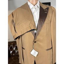New Brunello Cucinelli Silk Tuxedo 2pc Peak Lapels Caramel Brown 50R 40 36x29