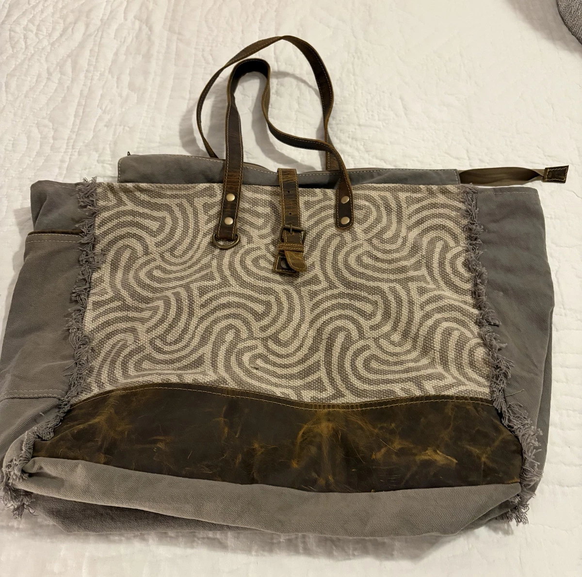 Myra Bag Multicolor Woven Tote with Brown Trim Myra Leather and Rug Shoulder Bag, Voyager Canvas - 13x13  main image 2
