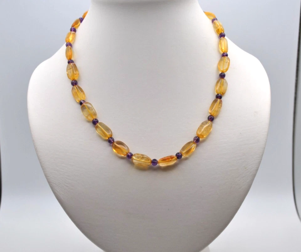 Citrin Oval und rund Amethyst Halskette mit glatt geschliffen Steine - Bild 1 von 1