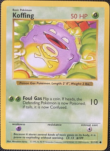 Koffing 051/102 Base Set (Shadowless) Regular - Pokémon Card