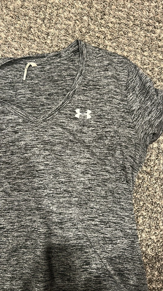 Camisa para mujer Under Armour Heat Gear manga corta blanco y negro lavado ácido talla L Foto 2 de 4