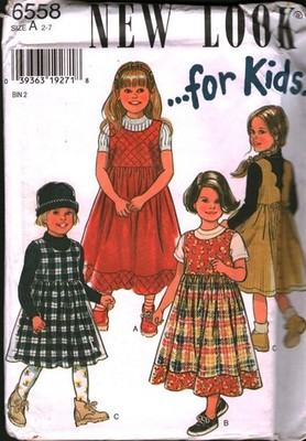 6558 Vintage New Look Sewing Pattern Girls 1990s Dress Jumper Winter Fall UNCUT