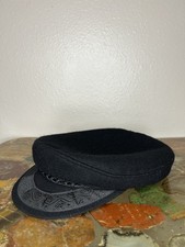 Vintage Authentic Greek Fisherman's Cap Black Wool Embroidered Made in Greece XL