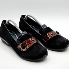 Dansko Olena Loafers Womens 7.5/38 Black Suede Animal Print Accent Comfort Flats